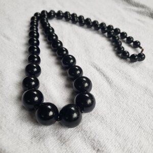 Black Graduated Beaded Necklace 29"